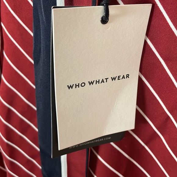Who What Wear NWT merlot white navy striped asymmetrical hem long sleeve dress - Picture 10 of 16